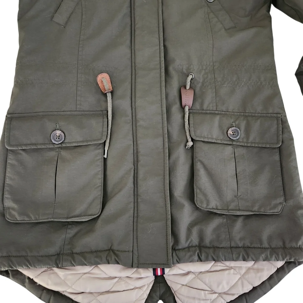 PUFFA Olive Green Faux-Fur Trim Parka Coat small - Picture 6 of 16